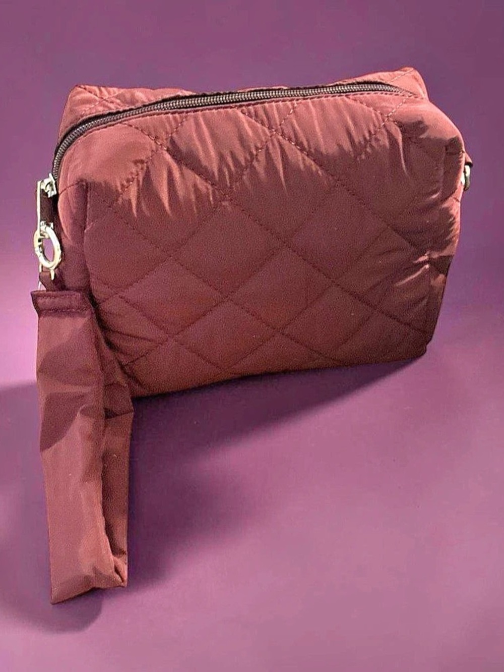 K. Carroll Accessories Nylon Clip on Bag Quilted Crossbody Burgundy - Picture 4 of 5